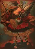 Cuzco School, Archangel with Spear and Scale, Oil on burlap