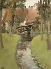 E. Gay, Mill and Stream, Watercolor