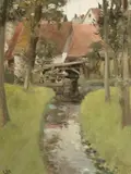 E. Gay, Mill and Stream, Watercolor