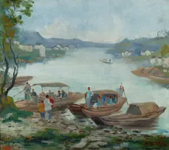 Yamada Baske, Oriental Landscape, Oil on canvas