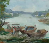Yamada Baske, Oriental Landscape, Oil on canvas