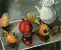 Mary Clark Holderness, Still Life With Fruit, Oil on board