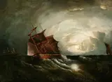 Edward Moran, Sailing Ships on Moonlit Seas, Oil on canvas