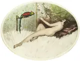 L. C. Renart, Untitled, Nude with Parrot, signed in pencil, dated 1939, aquatint on paper
