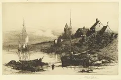 Stephen Parrish, Fishermans' Houses Cape Ann, Etching