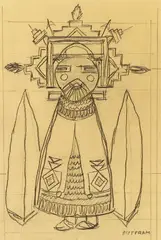 Emil Bisttram, Kachina Doll, Pencil on paper - sight size: 14 in x 9 1/2 in