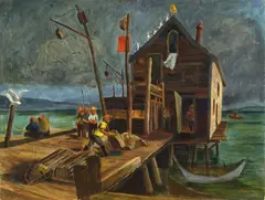 H. Yamanaka, Dockscene, Oil on canvas