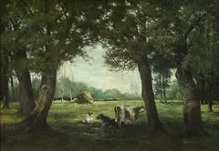 L. Ferreri, Cows Under the Trees, Oil on canvas