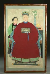 Untitled by Anonymous, ANCESTORS, ink and color on paper scroll, red and gold wood frame, sold Mar 2004