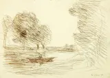 Jean-Baptiste Camille Corot, Landscape with Figure in Boat, Etching printed from glass