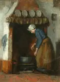 Froukje Wartena, Cooking on the Hearth, Pastel