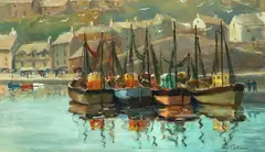 Kay Cathcart, Trawlers at Rest, Oil on masonite