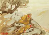 Edwin Willard Deming, Colonials **** British from Top of My Mountain, Watercolor
