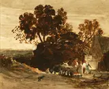 David Farquharson, THE WAYSIDE INN AT TWILIGHT, old label on reverse reads "Lent by A, Esq." Watercolor