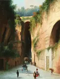Emmanuel Meuris, Figures on Road Traversing Tunnel, Gouache