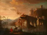Jan Both, Figures by an Aqueduct with a Castle in the Distance, Oil on canvas