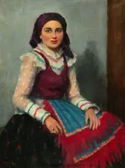 Young Girl in National Costume by Janos L. Aldor, Oil on canvas, sold Mar 2004