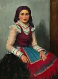Janos L. Aldor, Young Girl in National Costume, Oil on canvas