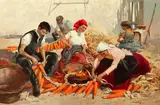 W. Eta Vizkelety, Shucking Corn, Oil on canvas