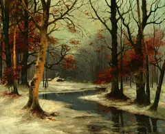 E. Herbers, Stream in the Woods in Winter, Oil on board
