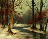 E. Herbers, Stream in the Woods in Winter, Oil on board