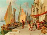 Angelo Brombo, Dockside Scene, Oil on canvas