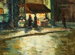 Howard McLean, Ladies on Street at Night, Oil on board