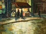 Howard McLean, Ladies on Street at Night, Oil on board