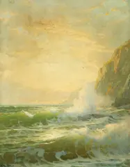 William Trost Richards, Rocky Seascape, Oil on canvas laid down on board