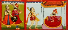 Jodhpur School, Six Paintings from a Rajasthani Manuscript, Depicting a Love Story, watercolor on paper
