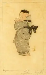Helen H. Hyde, Asian Child Holding Puppy, Woodblock