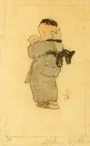Helen H. Hyde, Asian Child Holding Puppy, Woodblock
