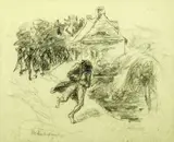 Max Liebermann, Man Fleeing Crowd, Lithograph
