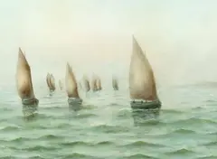 Sailboats by G. W. Clarke, Watercolor on paper, sold May 2004