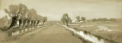 Peter Moran, A Country Road, Graphite, ink and wash on brown paper