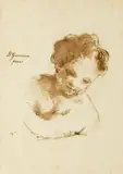 Giovanni Guercino, Study of a Child, Graphite, brown ink and wash on woven paper