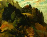 Edward Bouverie Hoyton, Rocky Landscape, Oil on board