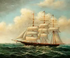 Walter Bellows, Three-Masted Schooner on High Seas, Oil on canvas