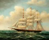 Walter Bellows, Three-Masted Schooner on High Seas, Oil on canvas