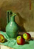 Frances S. Eanes, Still Life with Green Pitcher and Apples, Oil on canvas