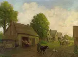 Carl Schmidt, Woman Leading a Cow Down a Country Lane, Oil on canvas