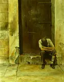 Harry McCormick, Man in Doorway, Oil on canvas