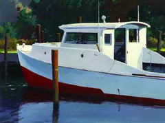 Edward L. Cooper, Docked White Boat, Oil on board