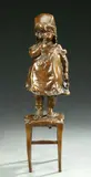 Juan Clara, Young Girl Standing on a Chair, Bronze, golden brown patina