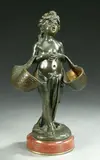 Jules Chéret, Girl Carrying Baskets, Bronze, brown patina
