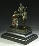 Johann Rathausky, Soldier on Horseback Asking Directions, Bronze, medium brown patina on a wood base