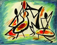 Jacques Van Aalten, Jazz Quartet, Watercolor on paper