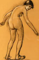 Henri Lebasque, Standing Model, Ink and ink wash on brown paper