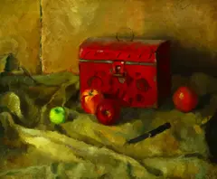Jan Flier, Still Life with Red Box, Oil on canvas