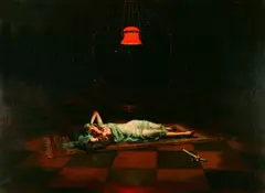 Karl Weisz, Untitled, A RECLINING BEAUTY UNDER LAMPLIGHT, oil on canvas